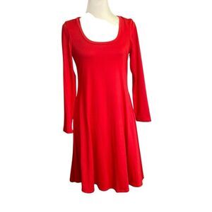 24 Seven Size Large Red Jersey Long Sleeve Fit And Flare Skater Swing Dress